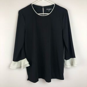 Karl Lagerfeld Black 3/4 Ruffle Sleeve Blouse Top